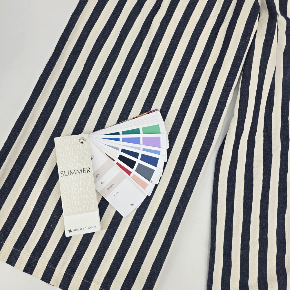 GILLI Navy White Striped Paperbag Waist Wide Leg Pants Large Coastal Nautical - Picture 6 of 6